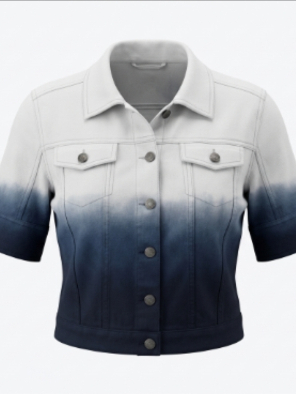 One World White Black Ombre Cropped Short Sleeve Button-Up Denim Trucker Jacket